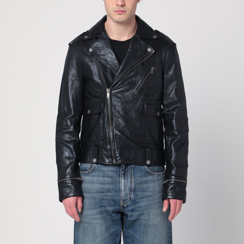 Golden Goose Golden Goose Black leather jacket with a glossy effect