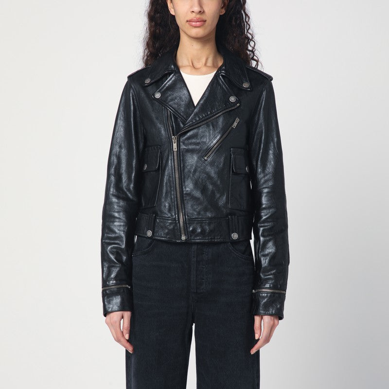 Golden Goose Golden Goose Black leather jacket with a glossy effect